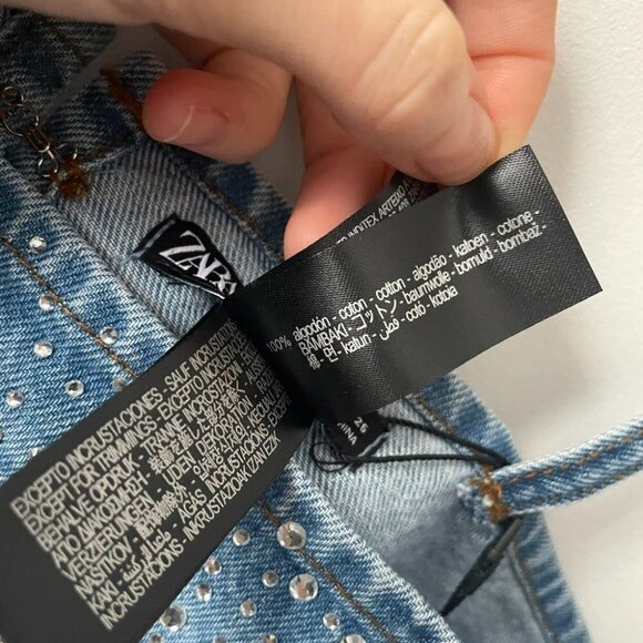 Zara Rhinestone  Jewel Denim Crop Top Blue Blogger Fav Size Small NWT - Picture 11 of 12